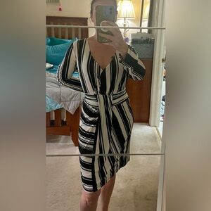 Venus Black & White Dress w/Gathered Waist 12